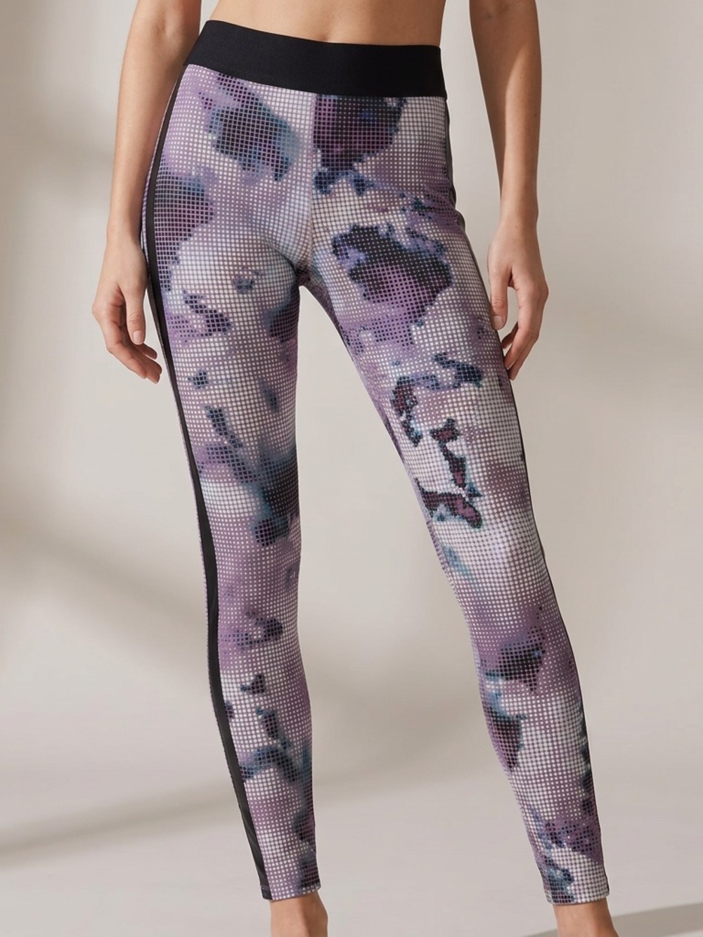 Noli Purple Floral-Print Performance Leggings with Black Waistband